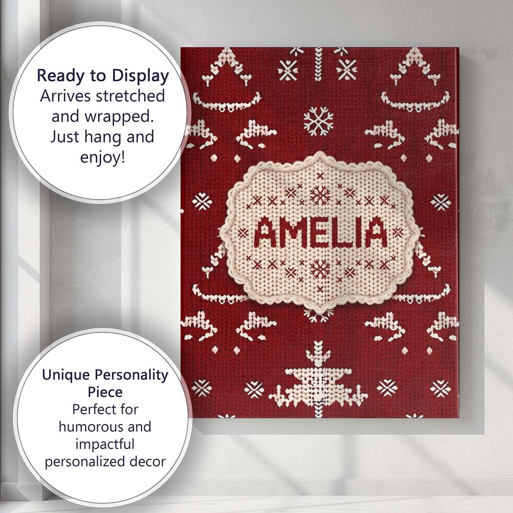 Personalised Name Cute Nordic Knitted Custom Modern Room Accent Creative Decorator Style Canvas Wall Art Print Decor Picture Ready to Hang