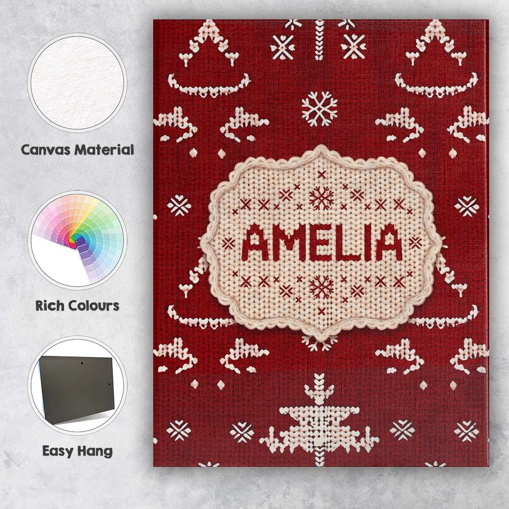 Personalised Name Cute Nordic Knitted Custom Modern Room Accent Creative Decorator Style Canvas Wall Art Print Decor Picture Ready to Hang