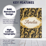 Personalised Name Classic Gold Black Baroque Seamless Pattern Custom Contemporary Display Canvas Wall Art Print Decor Picture Ready to Hang