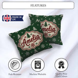 Custom Name Green Knitted Christmas Tree Nordic Seamless Pattern Square Filled Cushion Throw Pillow Sofa Bed Home Decor Zip Washable UK Made