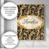 Personalised Name Classic Gold Black Baroque Seamless Pattern Custom Contemporary Display Canvas Wall Art Print Decor Picture Ready to Hang