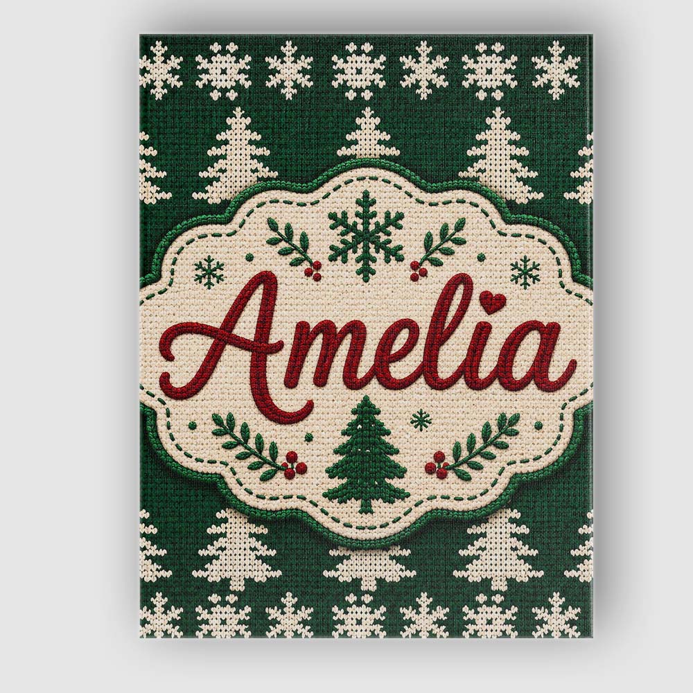Personalised Name Cute Dark Green Knitted Custom  Unique Gift Idea Elegant Feature Canvas Wall Art Print Decor Picture Ready to Hang