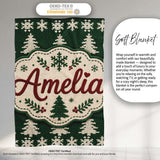 Cute Dark Green Knitted Christmas Tree Snowflake Seamless Pattern  Personalised Custom Name Super Soft Fleece Blanket Bed Sofa Throw