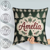 Custom Name Dark Green Knitted Christmas Tree Snowflake Seamless Square Filled Cushion Throw Pillow Sofa Bed Home Decor Zip Washable UK Made