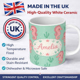 Personalized Custom Name Cute Seahorse Ocean Cartoon Animal Pattern Stylish Everyday Mug 11oz Ceramic Coffee Tea Mug White Large Handle