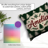 Custom Name Dark Green Knitted Christmas Tree Snowflake Seamless Square Filled Cushion Throw Pillow Sofa Bed Home Decor Zip Washable UK Made