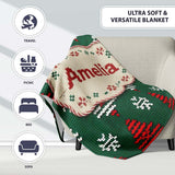 Cute Green Knitted Christmas Tree Reindeer Snowflake Nordic Seamless  Personalised Custom Name Super Soft Fleece Blanket Bed Sofa Throw