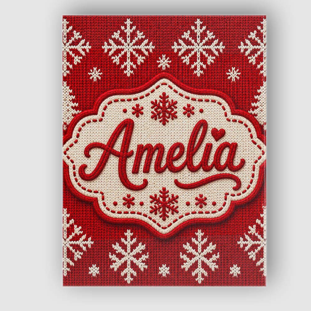 Personalised Name Cute Red Knitted Christmas Custom Bespoke  Contemporary Display Canvas Wall Art Print Decor Picture Ready to Hang