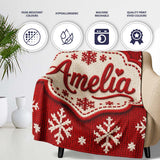Cute Red Knitted Christmas Tree Snowflake Nordic Fair Isle Seamless  Personalised Custom Name Super Soft Fleece Blanket Bed Sofa Throw
