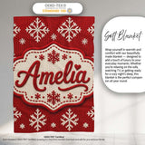 Cute Red Knitted Christmas Tree Snowflake Nordic Fair Isle Seamless  Personalised Custom Name Super Soft Fleece Blanket Bed Sofa Throw