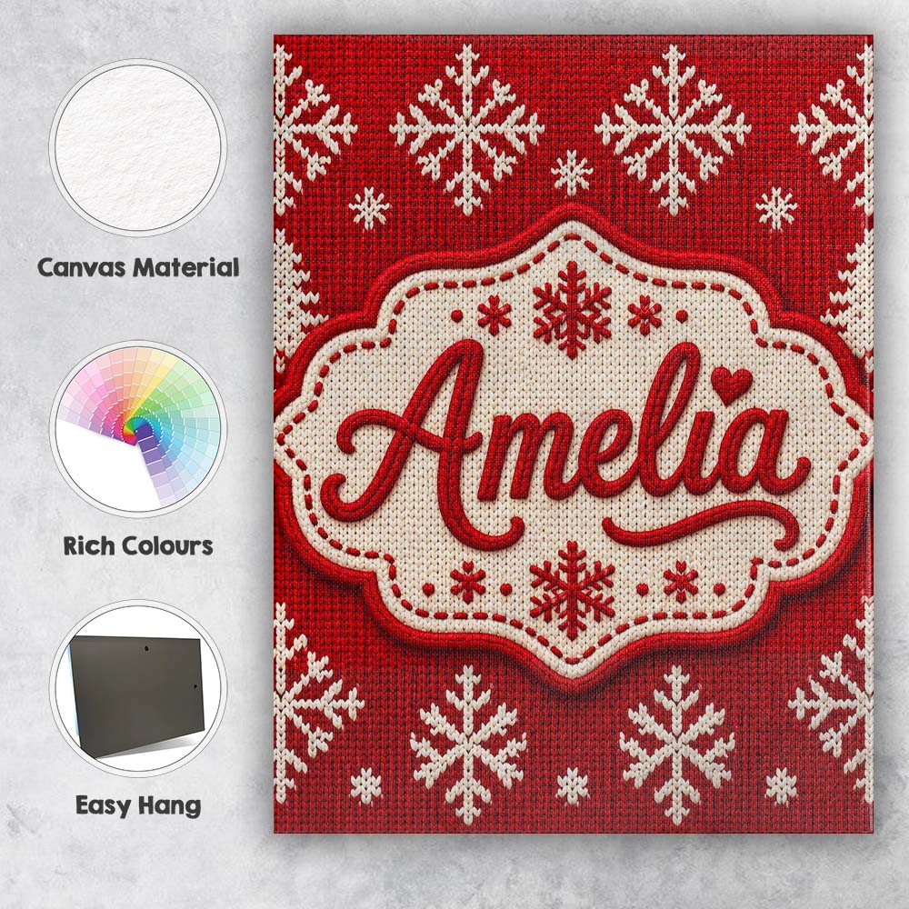 Personalised Name Cute Red Knitted Christmas Custom Bespoke  Contemporary Display Canvas Wall Art Print Decor Picture Ready to Hang