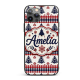Cute Red White Blue Nordic Decorative Design Custom Name Protective Phone Case Mobile Cover Durable Everyday Smartphone Shock Resistant