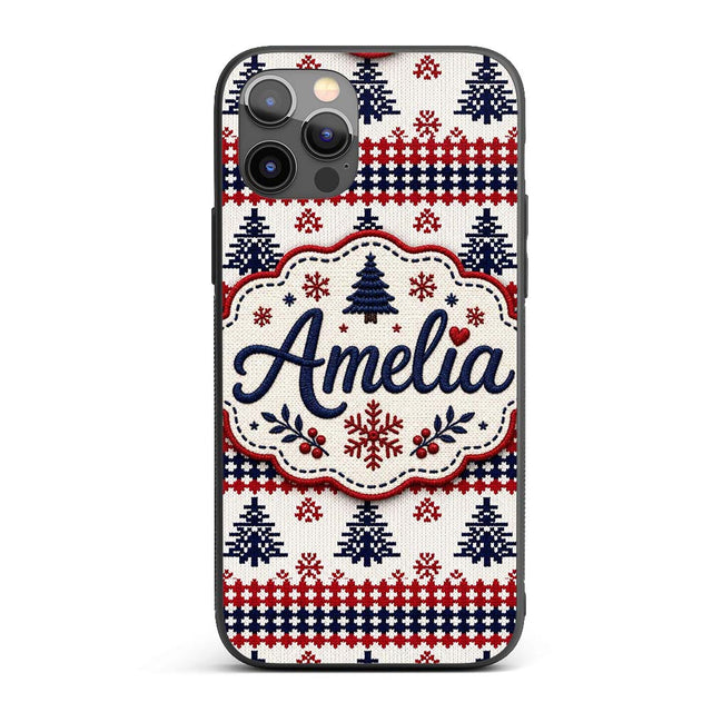 Cute Red White Blue Nordic Decorative Design Custom Name Protective Phone Case Mobile Cover Durable Everyday Smartphone Shock Resistant