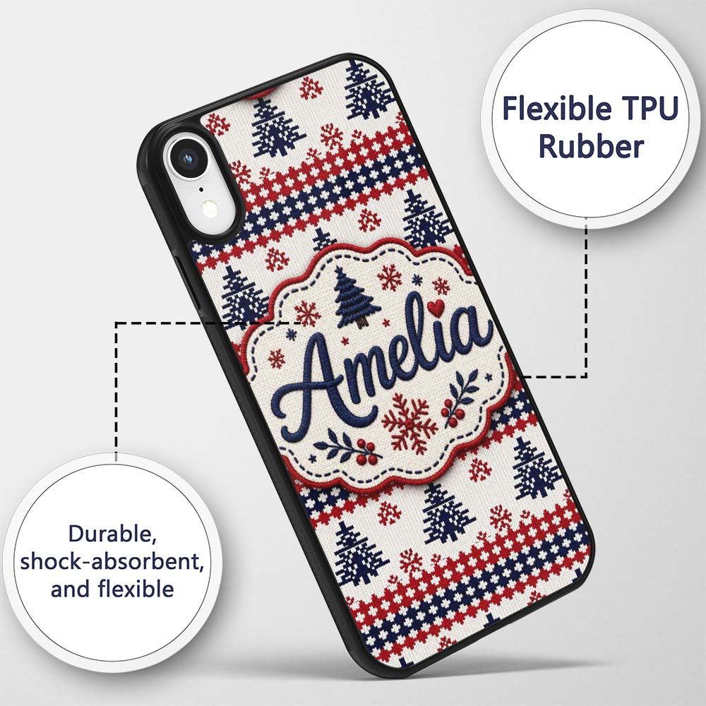 Cute Red White Blue Nordic Decorative Design Custom Name Protective Phone Case Mobile Cover Durable Everyday Smartphone Shock Resistant