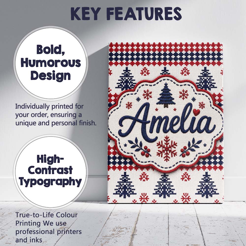 Personalised Name Cute Red White Blue Custom Modern Room Accent Creative Decorator Style Canvas Wall Art Print Decor Picture Ready to Hang