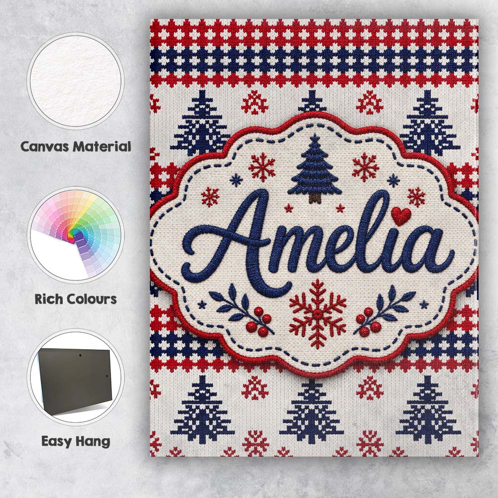 Personalised Name Cute Red White Blue Custom Modern Room Accent Creative Decorator Style Canvas Wall Art Print Decor Picture Ready to Hang