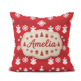 Custom Name Red Knitted Christmas Tree Snowflake Nordic Seamless Square Filled Cushion Throw Pillow Sofa Bed Home Decor Zip Washable UK Made