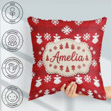 Custom Name Red Knitted Christmas Tree Snowflake Nordic Seamless Square Filled Cushion Throw Pillow Sofa Bed Home Decor Zip Washable UK Made