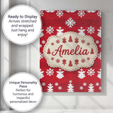 Personalised Name Cute Red Knitted Christmas Custom Bespoke  Contemporary Display Canvas Wall Art Print Decor Picture Ready to Hang