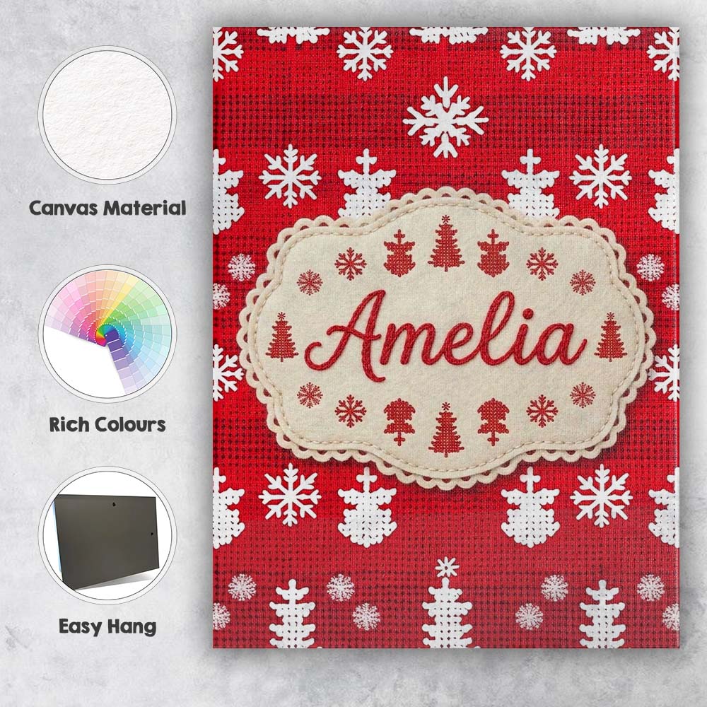 Personalised Name Cute Red Knitted Christmas Custom Bespoke  Contemporary Display Canvas Wall Art Print Decor Picture Ready to Hang