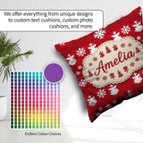 Custom Name Red Knitted Christmas Tree Snowflake Nordic Seamless Square Filled Cushion Throw Pillow Sofa Bed Home Decor Zip Washable UK Made