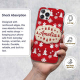 Cute Red Knitted Christmas Tree Snowflake Nordic Custom Name Protective Phone Case Mobile Cover Durable Everyday Smartphone Shock Resistant
