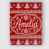 Personalised Name Cute Red Knitted Christmas Custom Bespoke  Contemporary Display Canvas Wall Art Print Decor Picture Ready to Hang