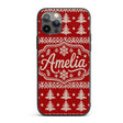 Cute Red Knitted Christmas Tree Snowflake Nordic Custom Name Protective Phone Case Mobile Cover Durable Everyday Smartphone Shock Resistant