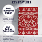 Personalised Name Cute Red Knitted Christmas Custom Bespoke  Contemporary Display Canvas Wall Art Print Decor Picture Ready to Hang