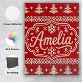 Personalised Name Cute Red Knitted Christmas Custom Bespoke  Contemporary Display Canvas Wall Art Print Decor Picture Ready to Hang