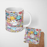 Personalized Custom Name Cute Kawaii School Supplies Science Art Cute Pattern Grey Background 11oz Ceramic Coffee Tea Mug White Large Handle