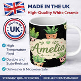 Personalized Custom Name Cute Kawaii Cute Plant Pots Leaves Seamless Pattern Black Background 11oz Ceramic Coffee Tea Mug White Large Handle