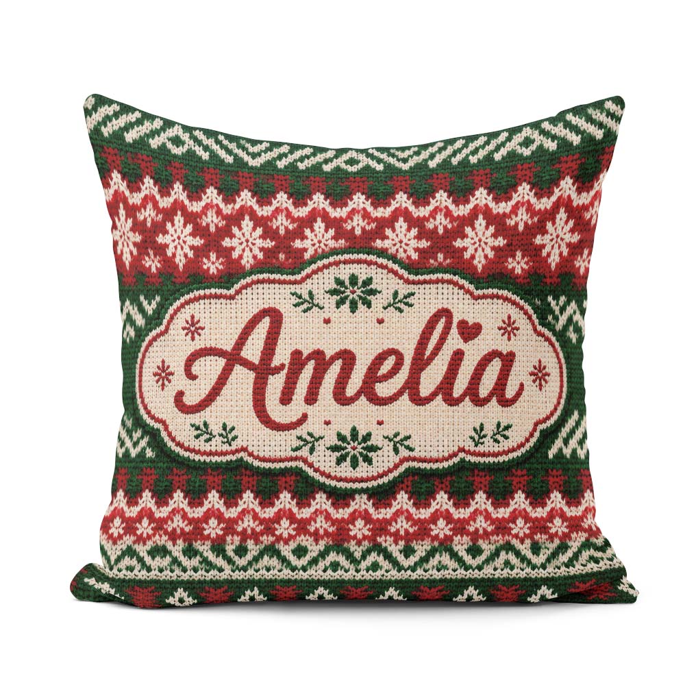 Custom Name Traditional Red White Nordic Christmas Tree Seamless Square Filled Cushion Throw Pillow Sofa Bed Home Decor Zip Washable UK Made