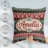 Custom Name Traditional Red White Nordic Christmas Tree Seamless Square Filled Cushion Throw Pillow Sofa Bed Home Decor Zip Washable UK Made