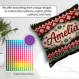 Custom Name Traditional Red White Nordic Christmas Tree Seamless Square Filled Cushion Throw Pillow Sofa Bed Home Decor Zip Washable UK Made