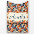 Blue Orange Baroque Floral Artistic Ornamental Decorative Design  Personalised Custom Name Super Soft Fleece Blanket Bed Sofa Throw