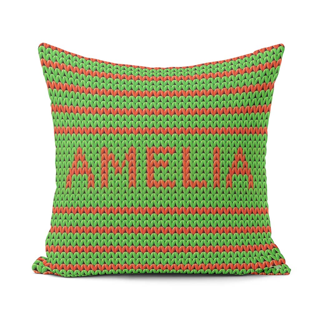 Custom Name Festive Knit Green Red White Nordic Textile Seamless Square Filled Cushion Throw Pillow Sofa Bed Home Decor Zip Washable UK Made