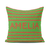 Custom Name Festive Knit Green Red White Nordic Textile Seamless Square Filled Cushion Throw Pillow Sofa Bed Home Decor Zip Washable UK Made
