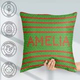 Custom Name Festive Knit Green Red White Nordic Textile Seamless Square Filled Cushion Throw Pillow Sofa Bed Home Decor Zip Washable UK Made