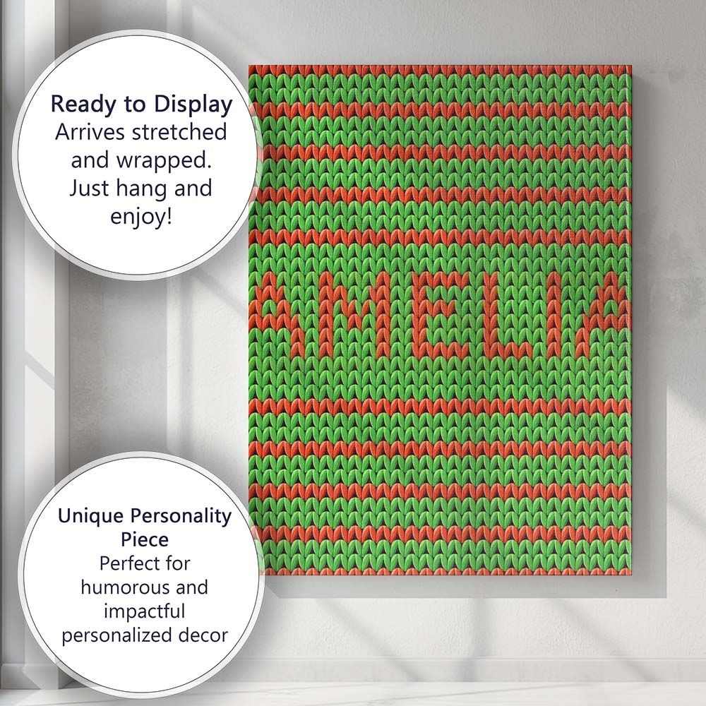 Personalised Name Cute Festive Knit Green Custom  Unique Gift Idea Elegant Feature Canvas Wall Art Print Decor Picture Ready to Hang