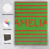 Personalised Name Cute Festive Knit Green Custom  Unique Gift Idea Elegant Feature Canvas Wall Art Print Decor Picture Ready to Hang