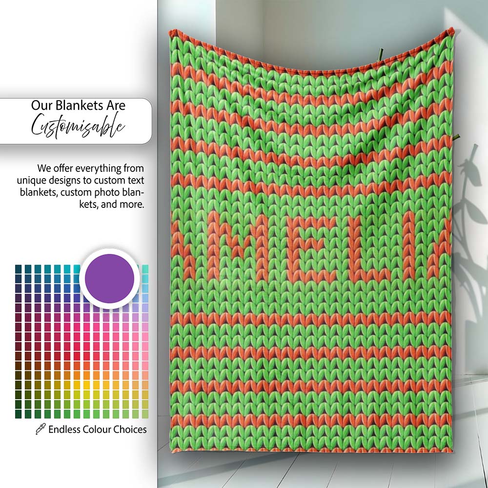 Cute Festive Knit Green Red White Nordic Textile Seamless Pattern  Personalised Custom Name Super Soft Fleece Blanket Bed Sofa Throw