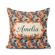 Custom Name Orange Baroque Floral Artistic Ornamental Decorative Square Filled Cushion Throw Pillow Sofa Bed Home Decor Zip Washable UK Made
