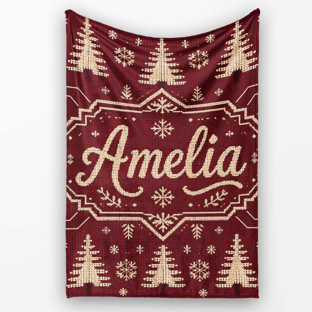 Cute Red Knit Texture Abstract Festive Seamless Pattern Lovely  Personalised Custom Name Super Soft Fleece Blanket Bed Sofa Throw