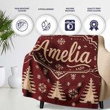 Cute Red Knit Texture Abstract Festive Seamless Pattern Lovely  Personalised Custom Name Super Soft Fleece Blanket Bed Sofa Throw