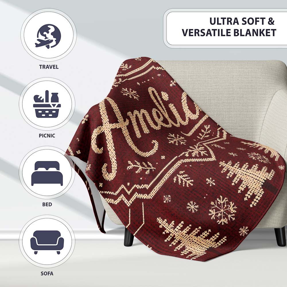 Cute Red Knit Texture Abstract Festive Seamless Pattern Lovely  Personalised Custom Name Super Soft Fleece Blanket Bed Sofa Throw