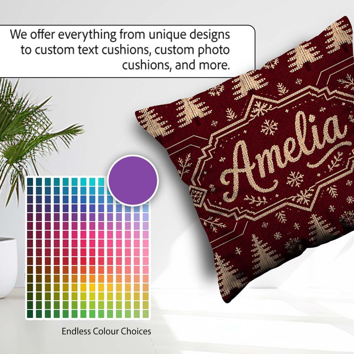 Custom Name Red Knit Texture Abstract Festive Seamless Pattern Square Filled Cushion Throw Pillow Sofa Bed Home Decor Zip Washable UK Made