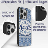 Cute Blue Knitted Winter Heart Snowflake Nordic Custom Name Protective Phone Case Mobile Cover Durable Everyday Smartphone Shock Resistant