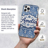 Cute Blue Knitted Winter Heart Snowflake Nordic Custom Name Protective Phone Case Mobile Cover Durable Everyday Smartphone Shock Resistant