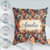 Custom Name Orange Baroque Floral Artistic Ornamental Decorative Square Filled Cushion Throw Pillow Sofa Bed Home Decor Zip Washable UK Made